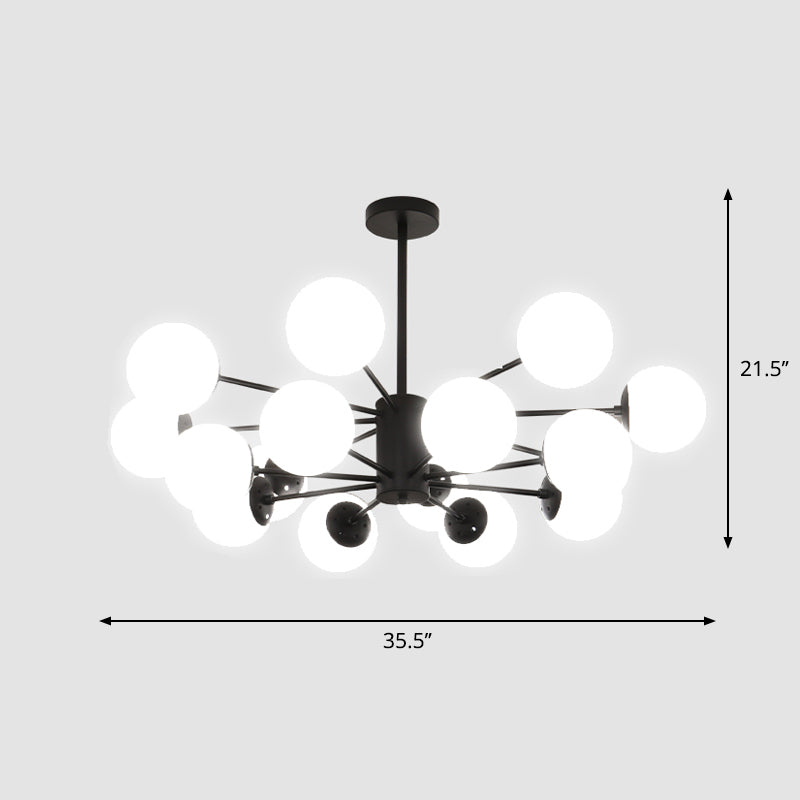 Frosted White Glass Ball Chandelier Postmodern Style Suspension Light with Burst Design