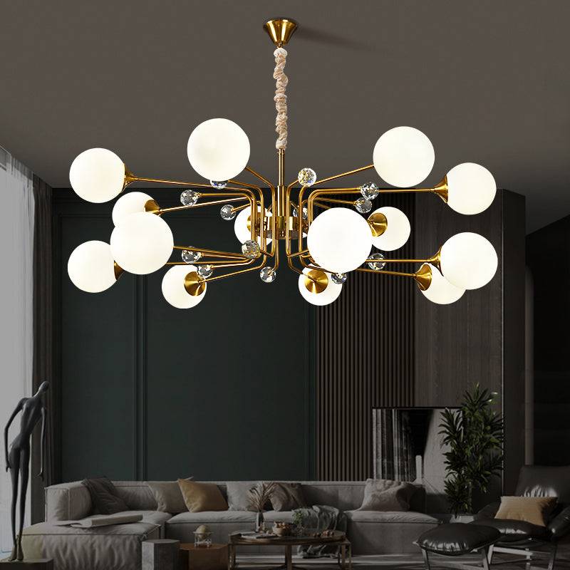 Postmodern Sputnik Ceiling Light Closed Glass Bedroom Hanging Chandelier in Brass