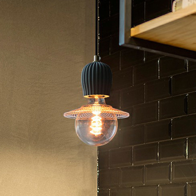 Bare Bulb Hanging Light Fixture Simple Cement 1-Light Black Pendulum Light for Restaurant