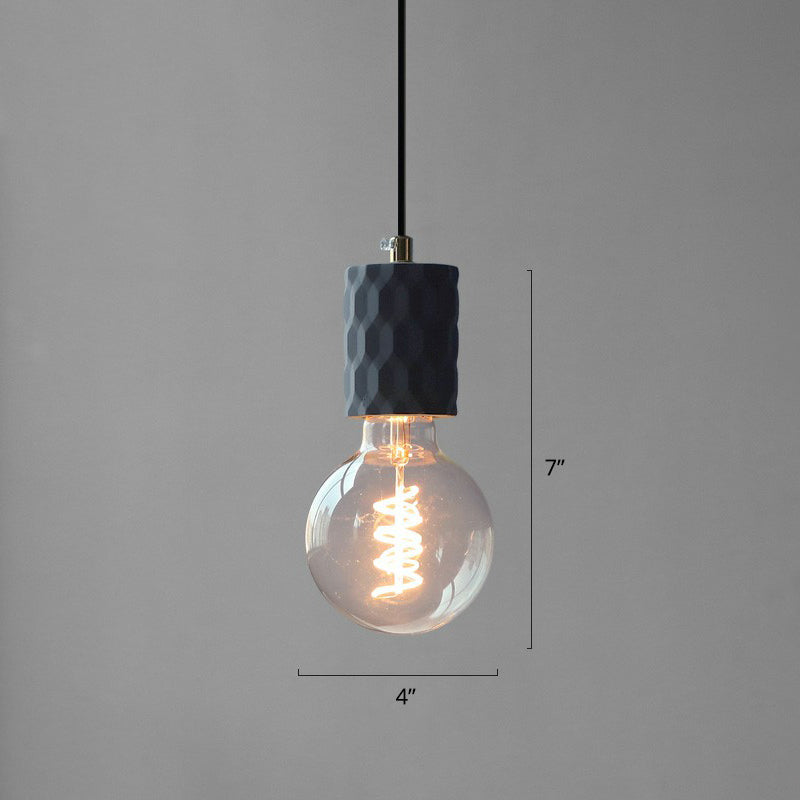 Bare Bulb Hanging Light Fixture Simple Cement 1-Light Black Pendulum Light for Restaurant
