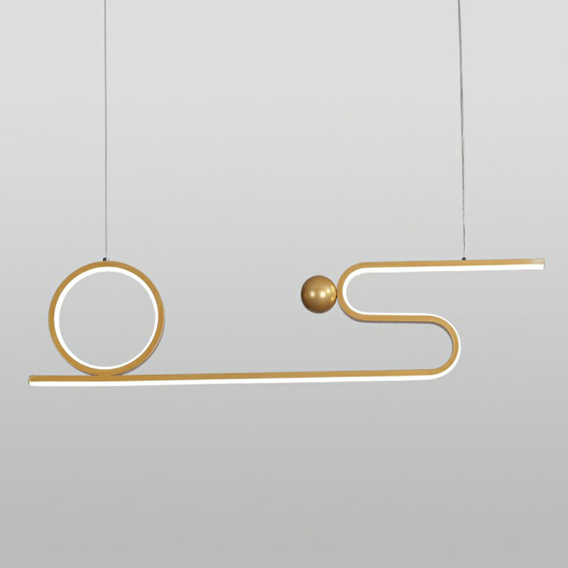 Gold Linear Island Lighting Minimalist Style Metal LED Ceiling Hang Lamp for Restaurant