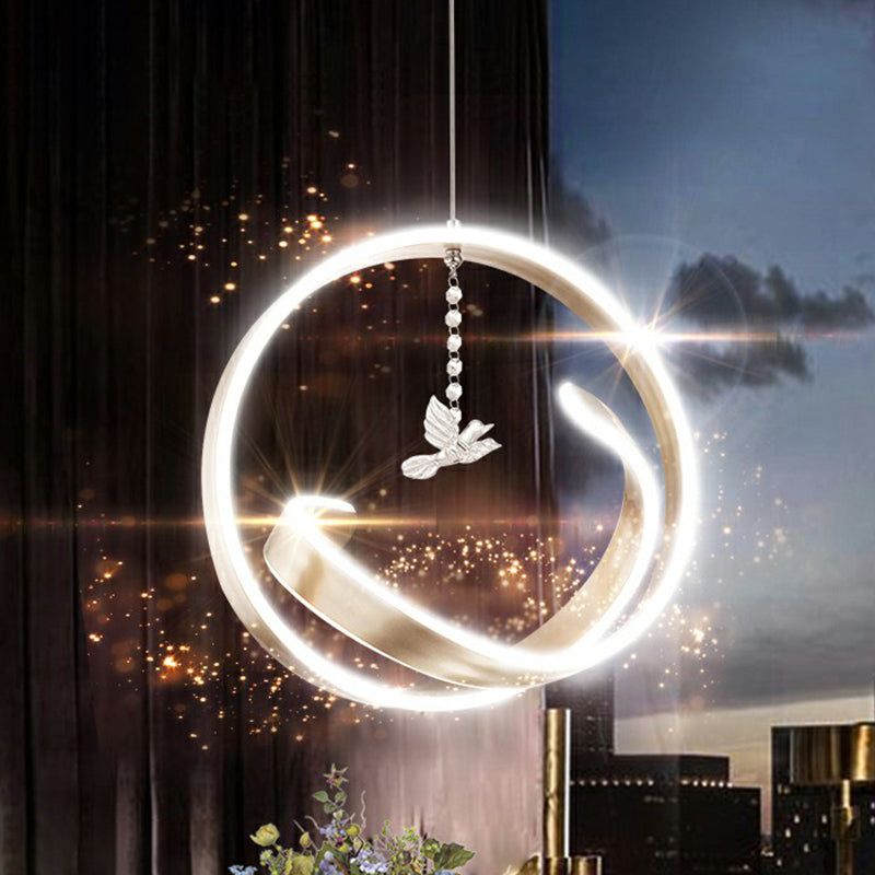 Art Deco Loop Shaped Pendant Lighting Fixture Metallic Dining Room LED Chandelier