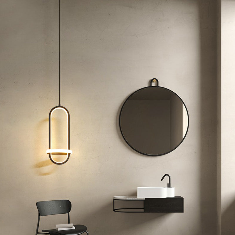 Semplice lampadario a pendente in metallo a pendolo a pendolo oblungo con anello di alone