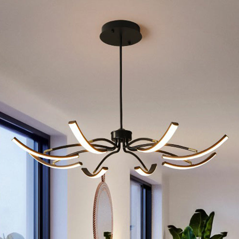 Rotating Stick LED Chandelier Minimalist Acrylic Dining Room Hanging Lamp in Black