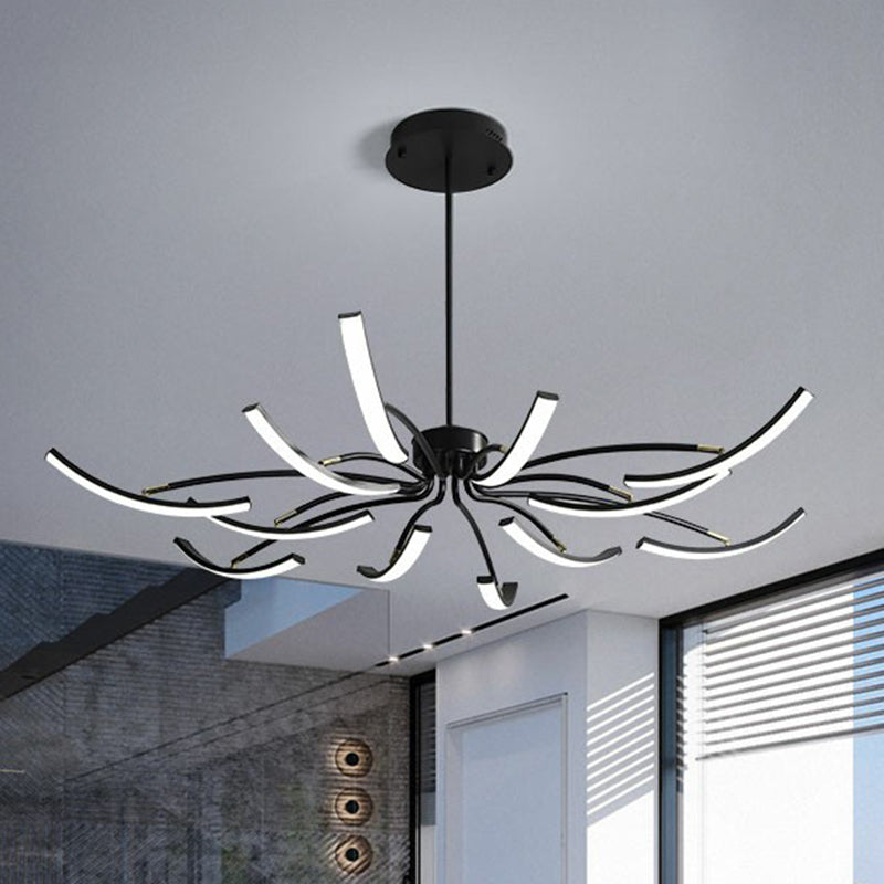 Rotating Stick LED Chandelier Minimalist Acrylic Dining Room Hanging Lamp in Black
