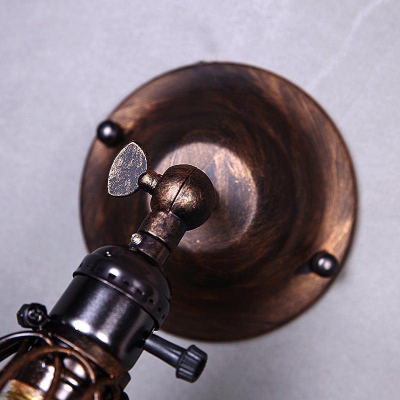 Rotatable Bronze 1-Light Sconce Lamp Industrial Iron Cage Style Floral Wall Mount Light for Bar