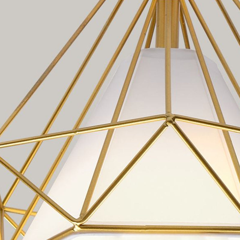 Einzel-Bulb-Diamant Deckenlampe Vintage Metall Halbmontage Beleuchtung mit Stoffschatten im Inneren