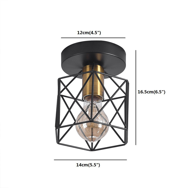Hexagonal Balcony Ceiling Light Industrial Iron 1-Bulb Semi Flush Mount Light Fixture