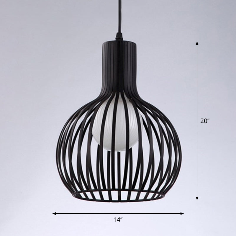 Loft Spherical Cage Hanging Light Single-Bulb Iron Ceiling Pendant for Restaurant