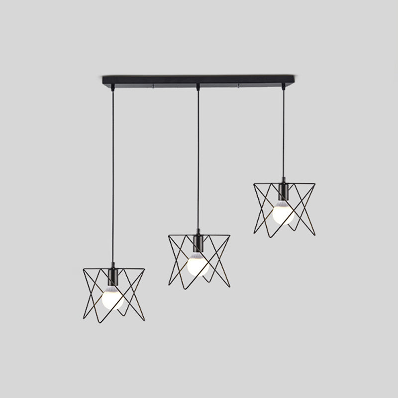 Filo di ferro Filo Filo a ciondolo multi-luce Vintage Vintage a 3 luci Sospensione Luce in nero