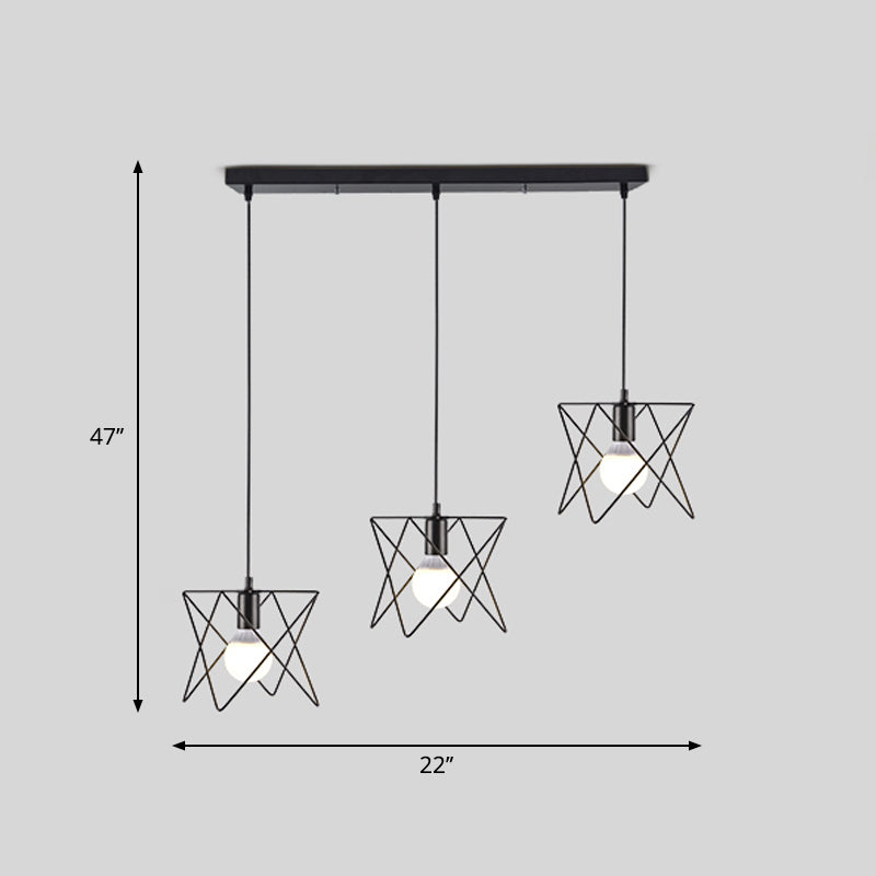 Filo di ferro Filo Filo a ciondolo multi-luce Vintage Vintage a 3 luci Sospensione Luce in nero