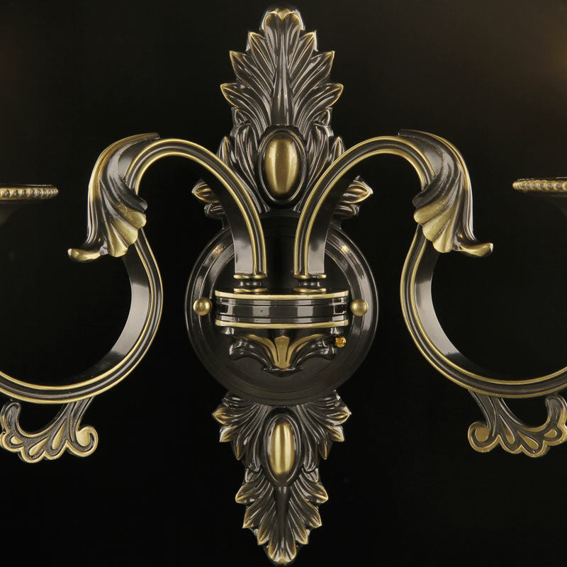 2 Heads Scalloped Wall Light Traditional Gold-Black Opal Glass Sconce Fixture with Crystal Decorations