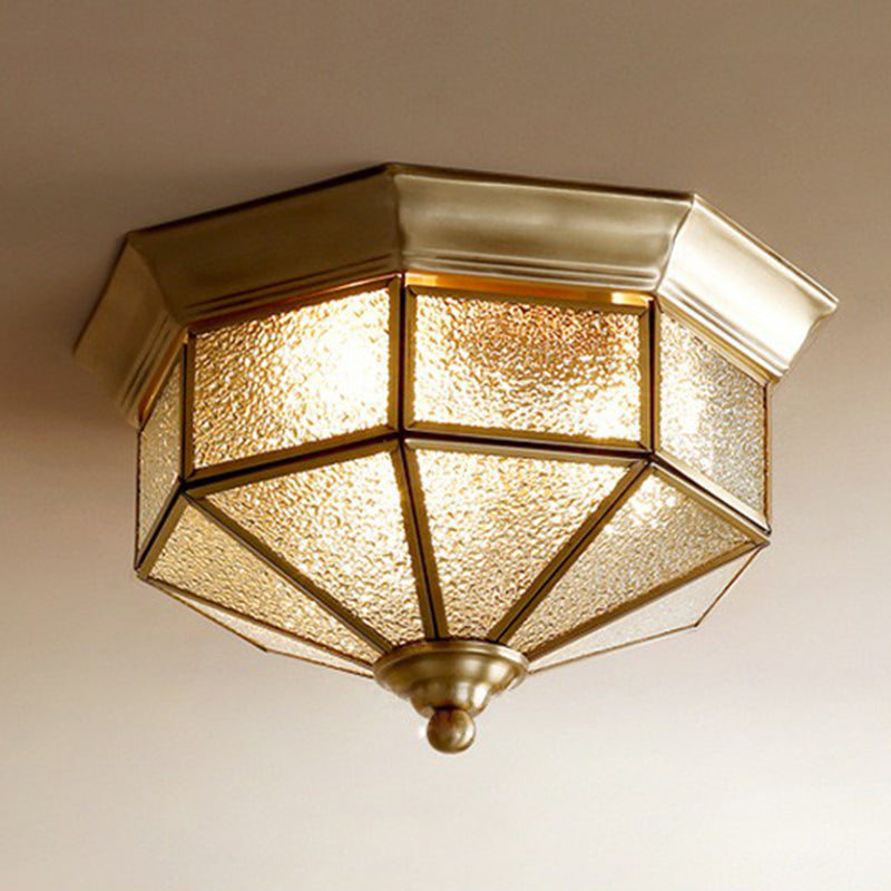 Yurt Geformtes Glas Flush Light Classic Living Room Flush Mount Ceiling Light in Brass