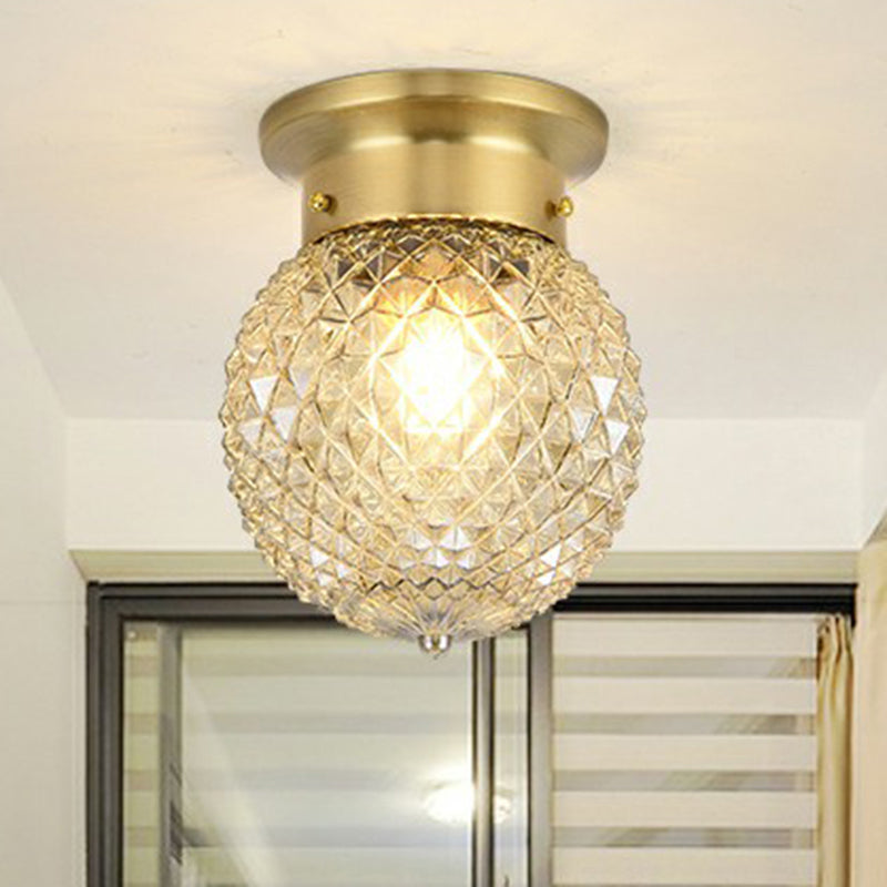 Brass Small Ceiling Flush Light Colonial Glass Balcony Flush Mount Lighting Fixture