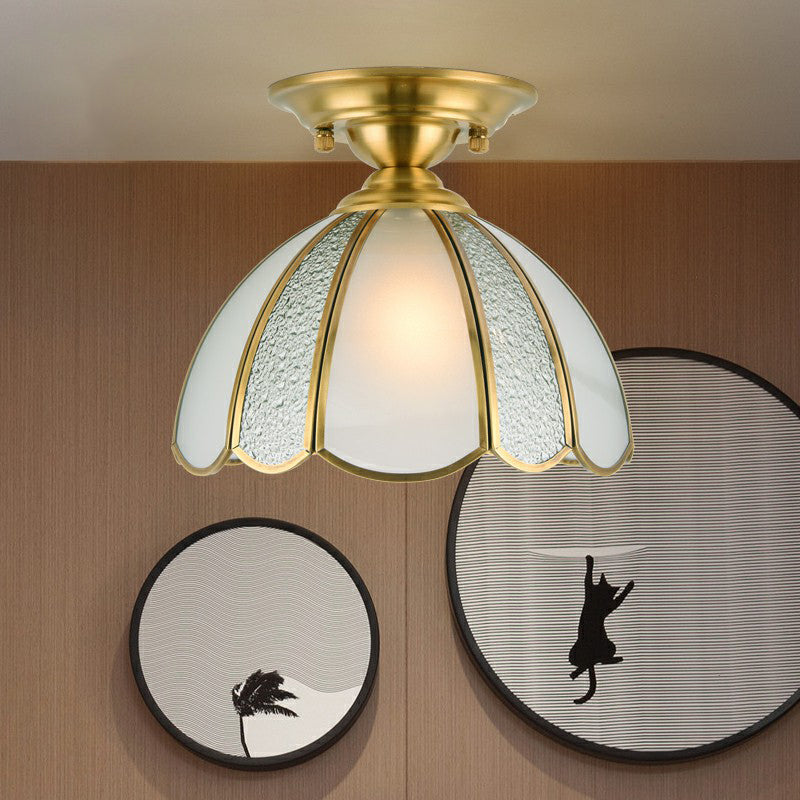 Brass Small Ceiling Flush Light Colonial Glass Balcony Flush Mount Lighting Fixture
