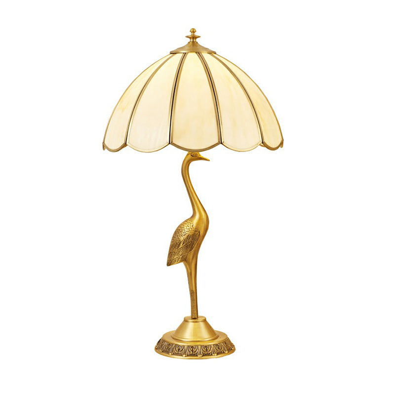 Brass 1-Head Table Light Retro Opal Glass Umbrella Shaped Nightstand Lamp with Halcyon Deco