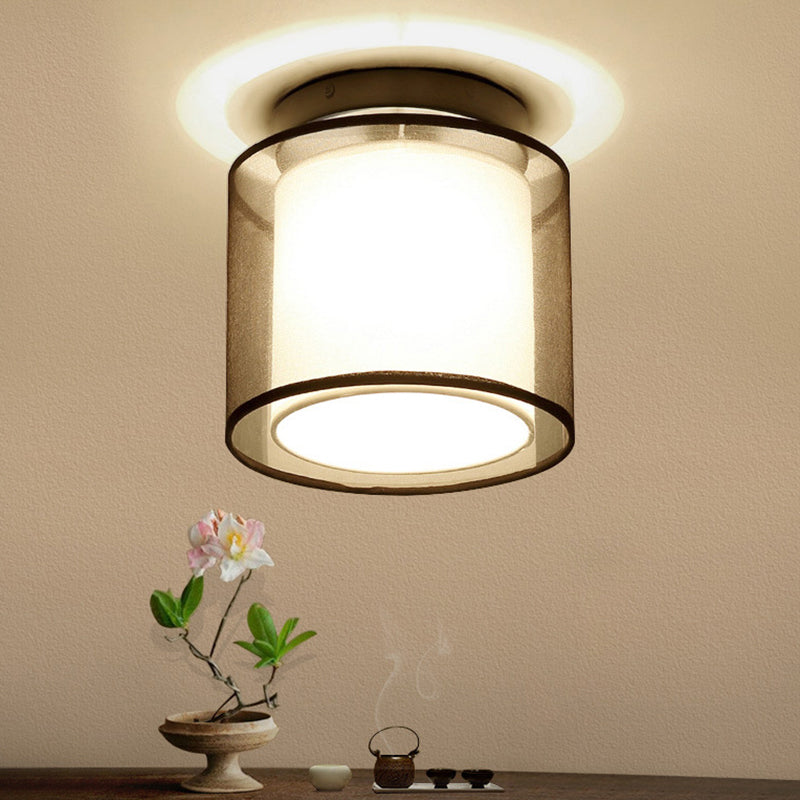 Dual-Shaded Corridor Ceiling Light Fabric 1 Light Modern Semi Flush Mount Lighting