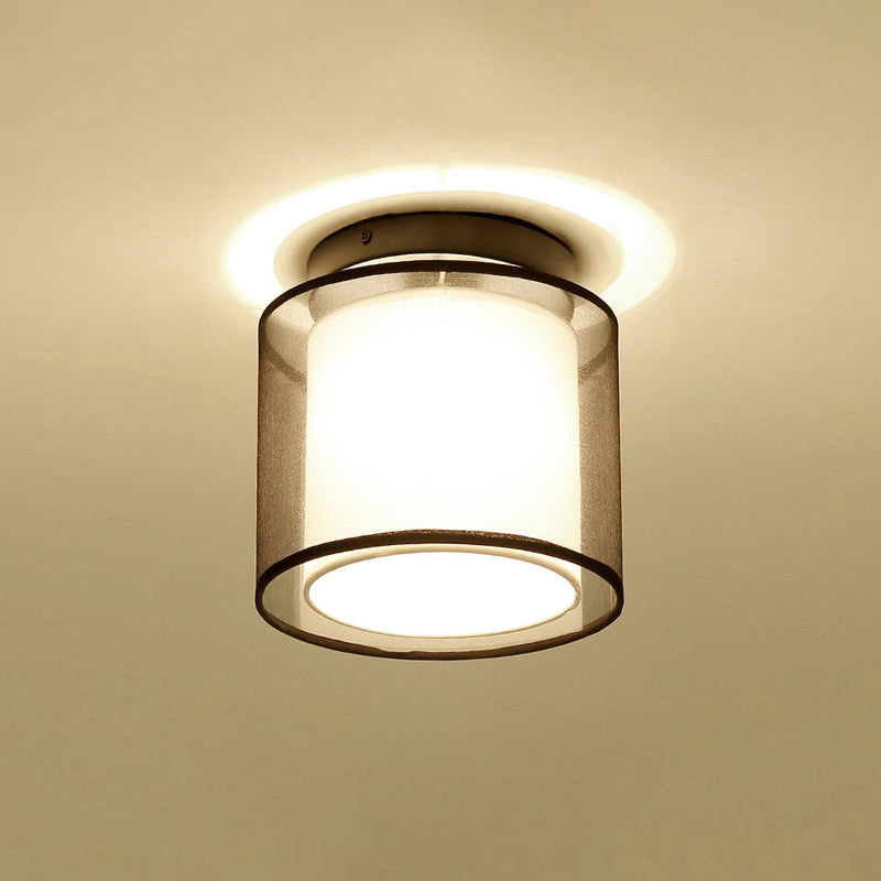 Dual-Shaded Corridor Ceiling Light Fabric 1 Light Modern Semi Flush Mount Lighting