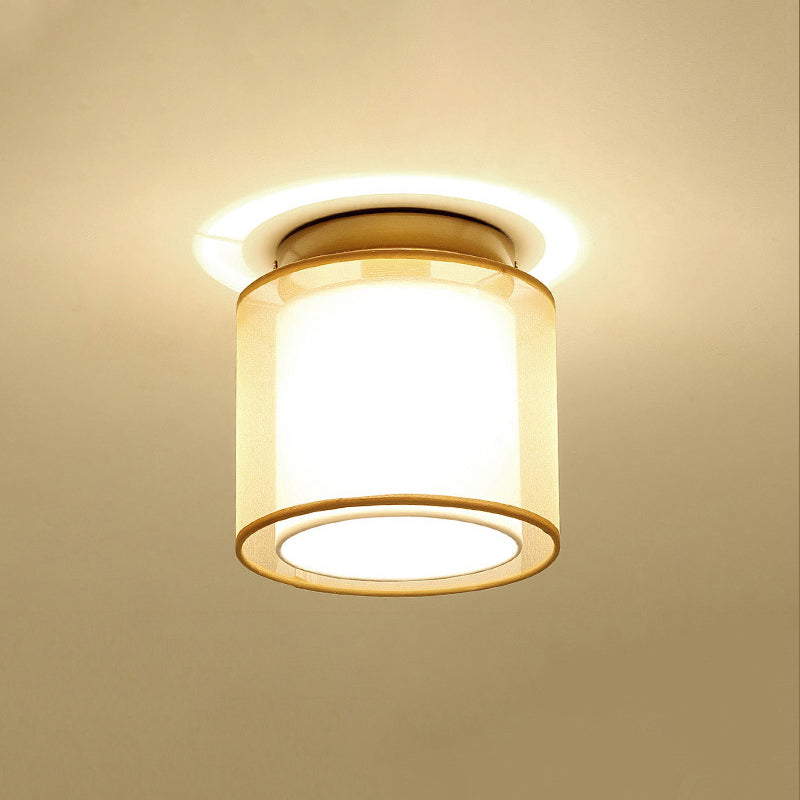 Dual-Shaded Corridor Ceiling Light Fabric 1 Light Modern Semi Flush Mount Lighting
