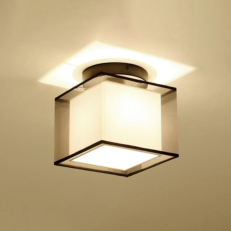Dual-Shaded Corridor Ceiling Light Fabric 1 Light Modern Semi Flush Mount Lighting