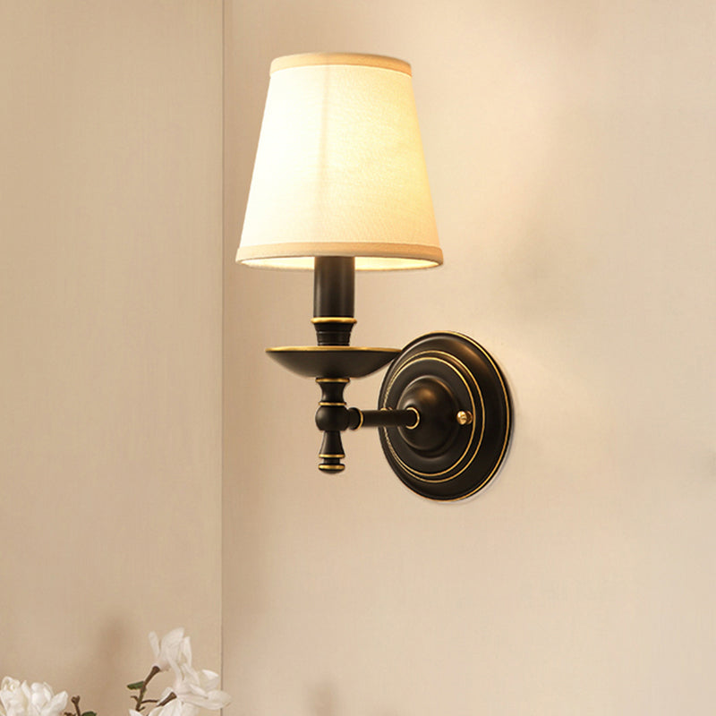 Conical Fabric Wall Mount Lamp Simple Style 1-Bulb Black Sconce Light for Dining Room
