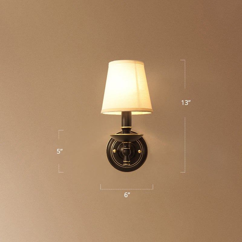 Conical Fabric Wall Mount Lamp Simple Style 1-Bulb Black Sconce Light for Dining Room