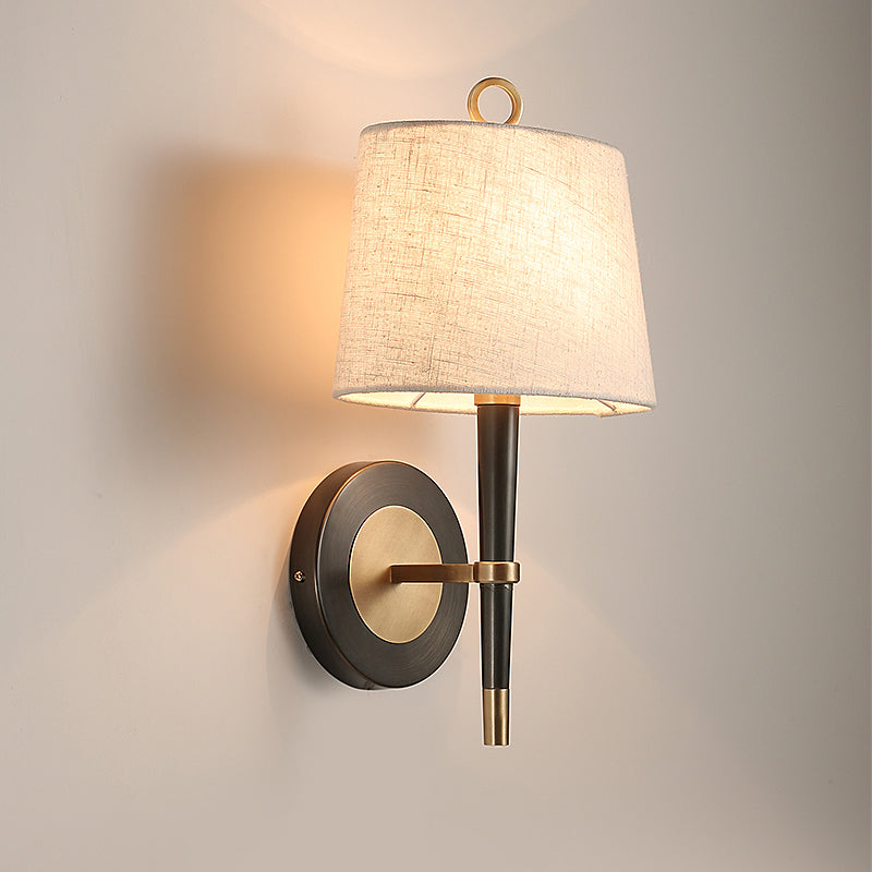 Fabric Taper Wall Mounted Lamp Minimalism Black-Brass Wall Sconce Light for Corridor