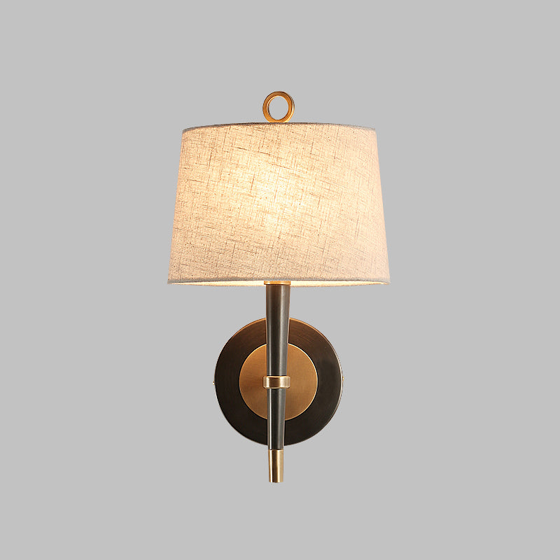 Fabric Taper Wall Mounted Lamp Minimalism Black-Brass Wall Sconce Light for Corridor