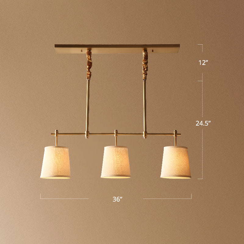 Lámpara colgante de comedor de comedor de 3 luces Luz de la isla dorada moderna con sombra de tela de cono