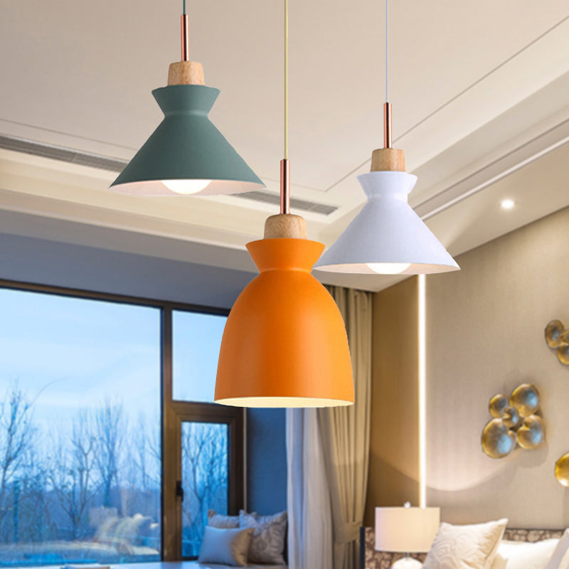 Multi-Color Cone and Dome Hanging Lighting Modern 3 Lights Metal Pendant Ceiling Light with Linear/Round Canopy