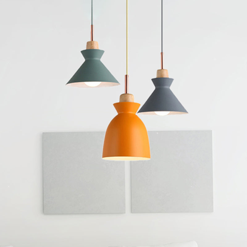 Multi-Color Cone and Dome Hanging Lighting Modern 3 Lights Metal Pendant Ceiling Light with Linear/Round Canopy