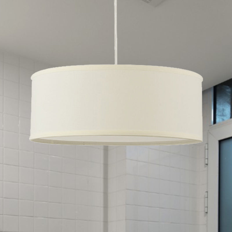12"/16"/19.5" Dia Cylinder Suspension Pendant Contemporary Fabric White LED Hanging Pendant Lamp