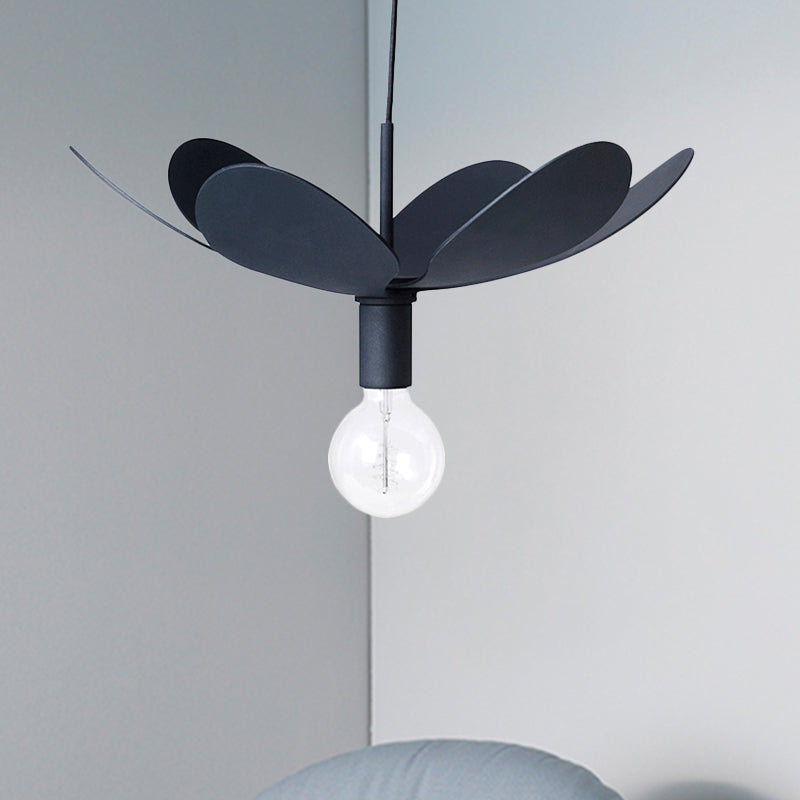 Lampe plafond minimale de 12 "/19,5" de large avec une nuance en métal de fleur 1 luminaire pendentif noir / blanc clair pour le salon
