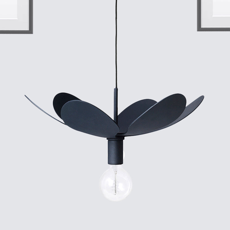Lampe plafond minimale de 12 "/19,5" de large avec une nuance en métal de fleur 1 luminaire pendentif noir / blanc clair pour le salon