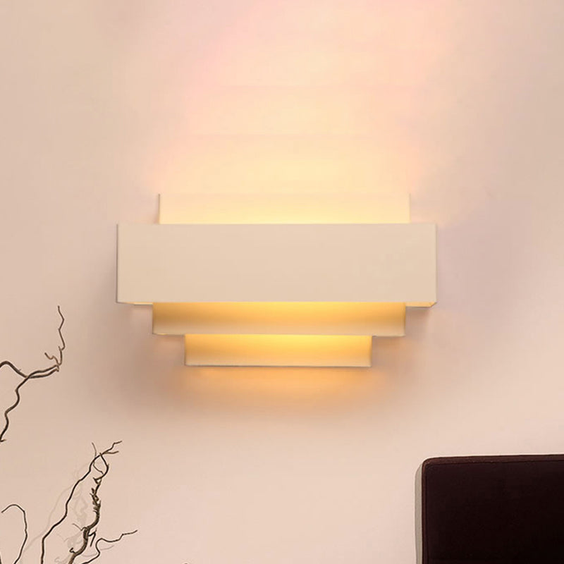 Contemporary Rectangle Wall Lamp with Tiered Design Metal 1 Head Bedroom Wall Sconce Lighting in White