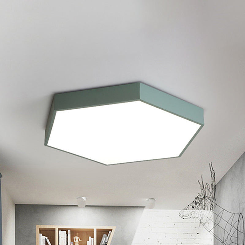 Modern Led Flush Mount with Metal Shade Gray/Yellow/Blue Hexagon Flush Mount Fixture in White/Warm Light, 16"/19.5"/23.5" Wide