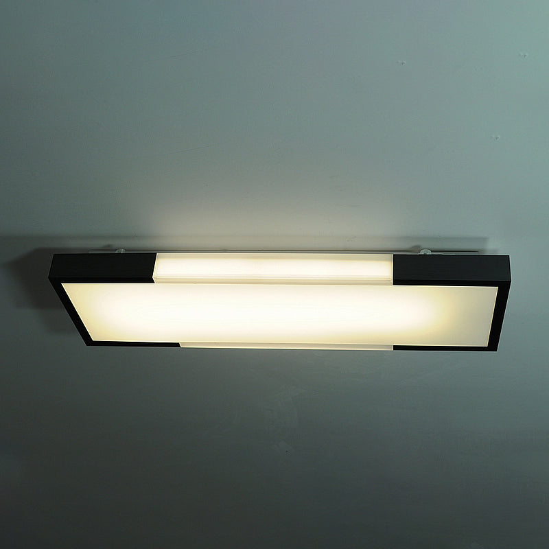 8"/15" Wide Simplicity Rectangular Flush Mount Lamp Metal 24.5"/35.5" Long Led Cloakroom Flush Light Fixture in Black/Silver