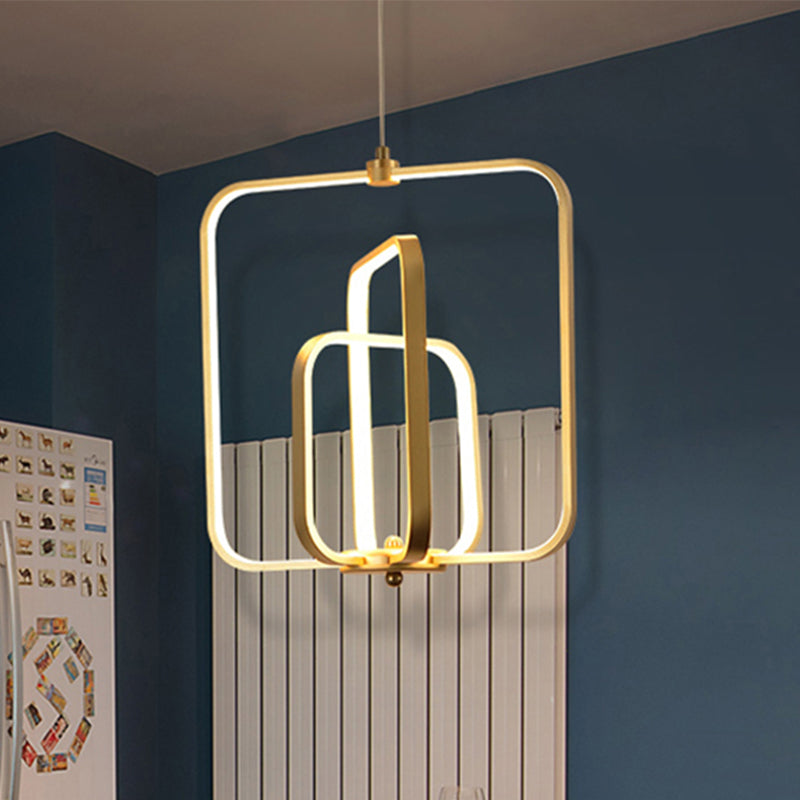 Black/Gold 3-Square Chandelier Pendant Modern LED Acrylic Living Room Hanging Ceiling Light