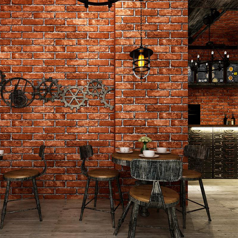 Water Resistant Brick Patterned Wallpaper Roll PVC Industrial Wall Decor for Restaurant