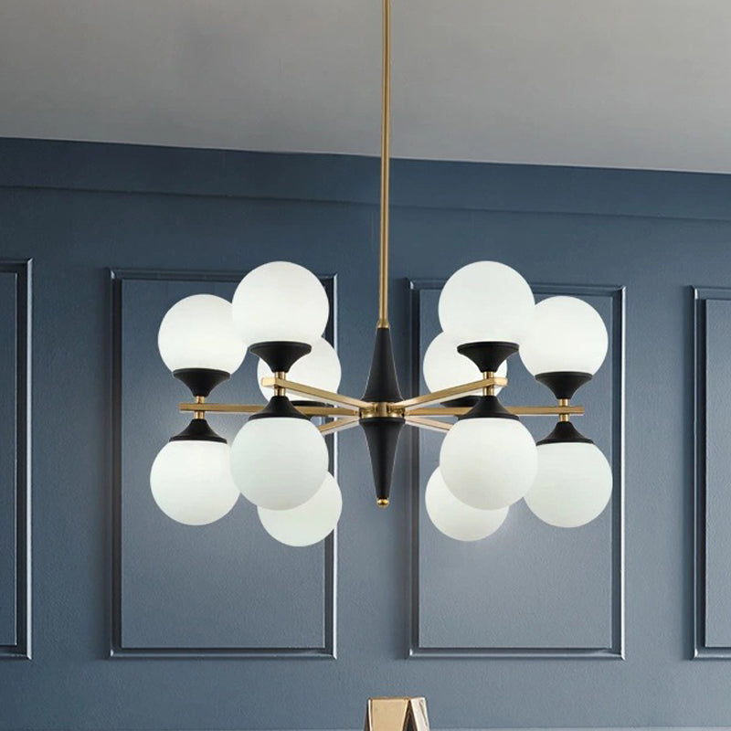 Wereldwijde kroonluchter hanger Modernistisch Wit glas 6/8/10 Lichten Zwarte LED Hanglamp voor eetkamer