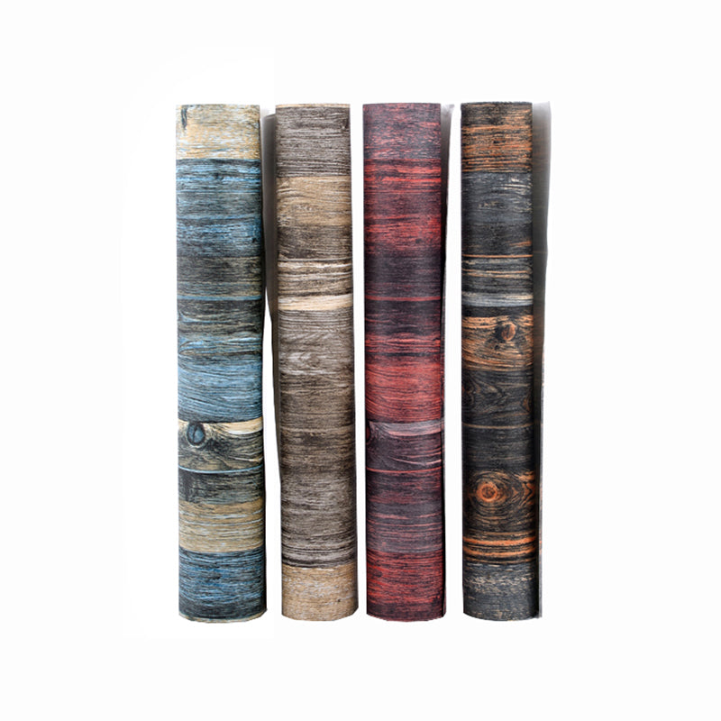 Multicolored Wood Look Wallpaper Roll Non-Paste Wall Covering for Business Scenes