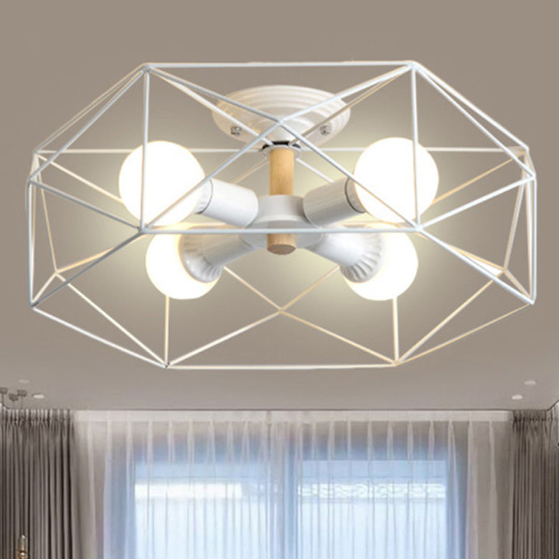 Geometrische semi-inbouw moderne metalen 3/4/5-lichts wit/zwart/goud semi-inbouwlamp met draadkooikap