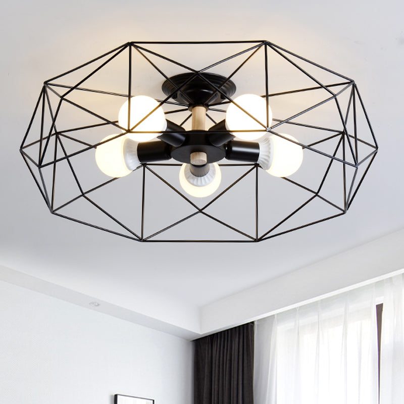 Geometrische semi-inbouw moderne metalen 3/4/5-lichts wit/zwart/goud semi-inbouwlamp met draadkooikap