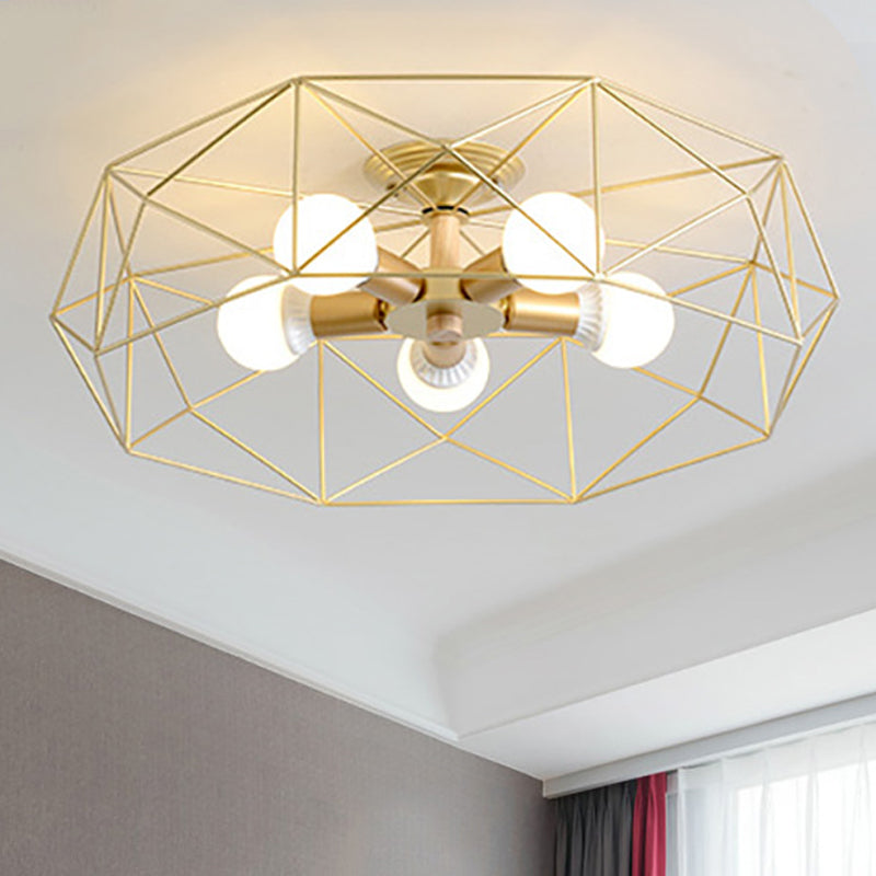Geometrische semi-inbouw moderne metalen 3/4/5-lichts wit/zwart/goud semi-inbouwlamp met draadkooikap
