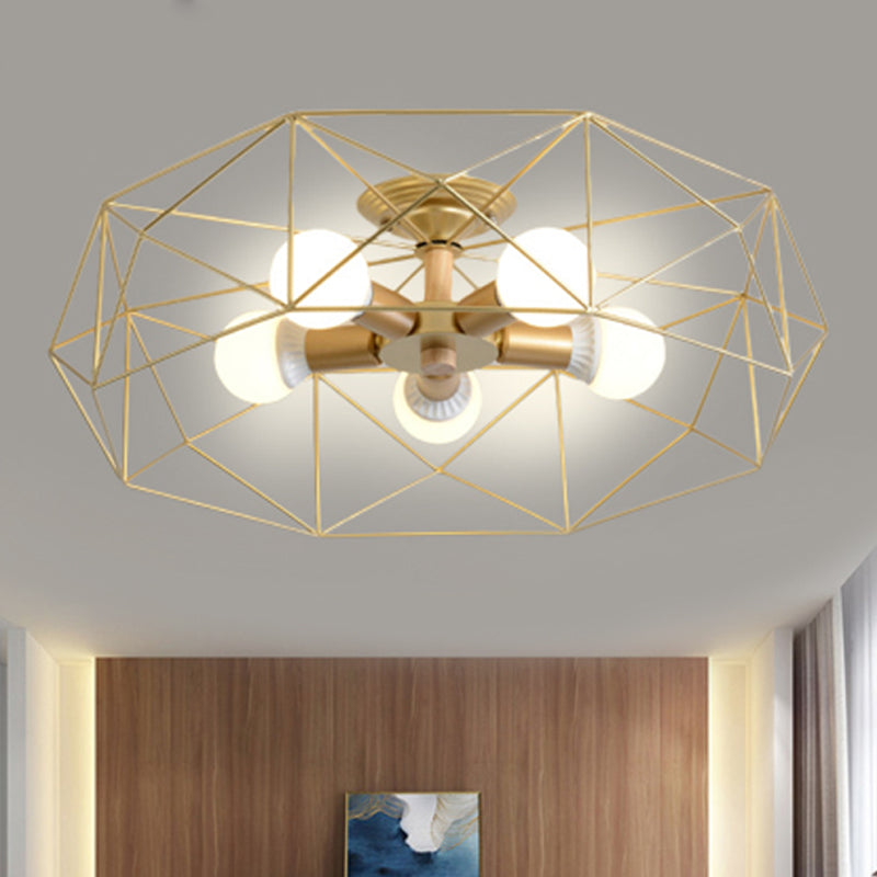 Geometrische semi-inbouw moderne metalen 3/4/5-lichts wit/zwart/goud semi-inbouwlamp met draadkooikap