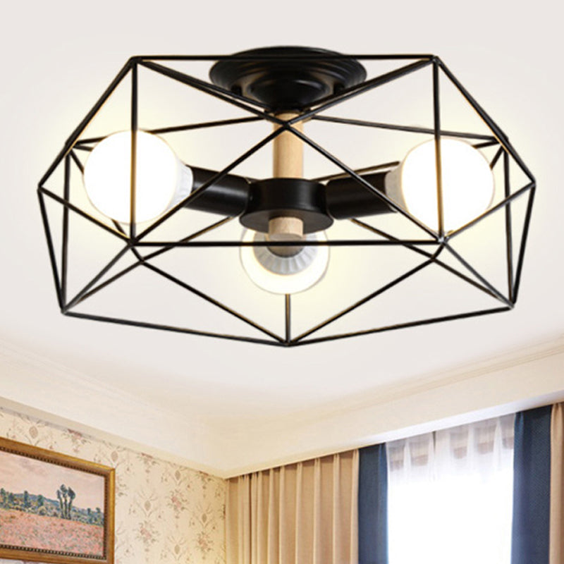 Geometrische semi-inbouw moderne metalen 3/4/5-lichts wit/zwart/goud semi-inbouwlamp met draadkooikap