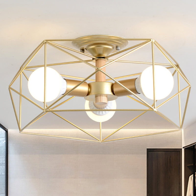 Geometrische semi-inbouw moderne metalen 3/4/5-lichts wit/zwart/goud semi-inbouwlamp met draadkooikap