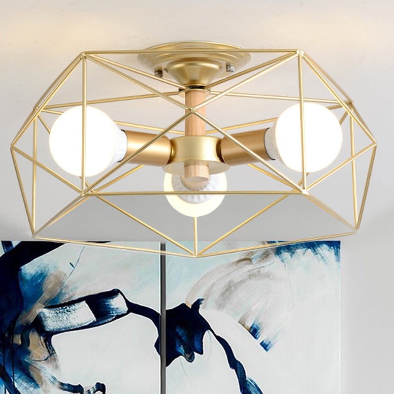 Geometrische semi-inbouw moderne metalen 3/4/5-lichts wit/zwart/goud semi-inbouwlamp met draadkooikap