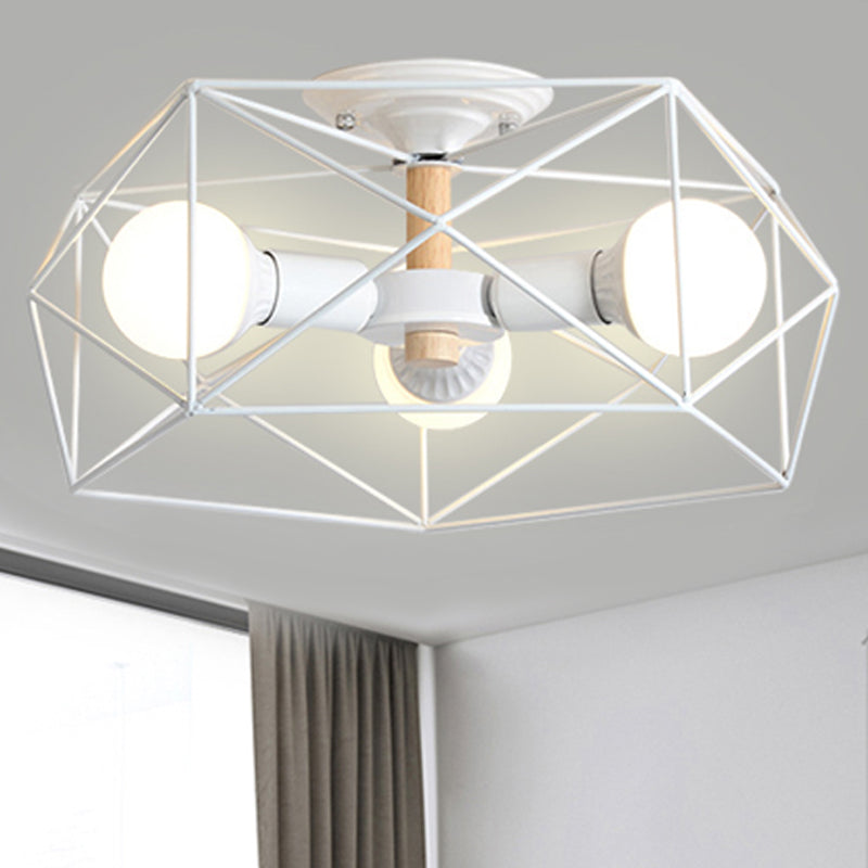 Geometrische semi-inbouw moderne metalen 3/4/5-lichts wit/zwart/goud semi-inbouwlamp met draadkooikap