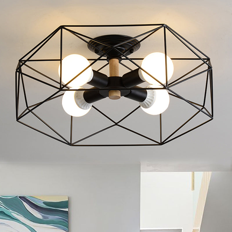 Geometrische semi-inbouw moderne metalen 3/4/5-lichts wit/zwart/goud semi-inbouwlamp met draadkooikap